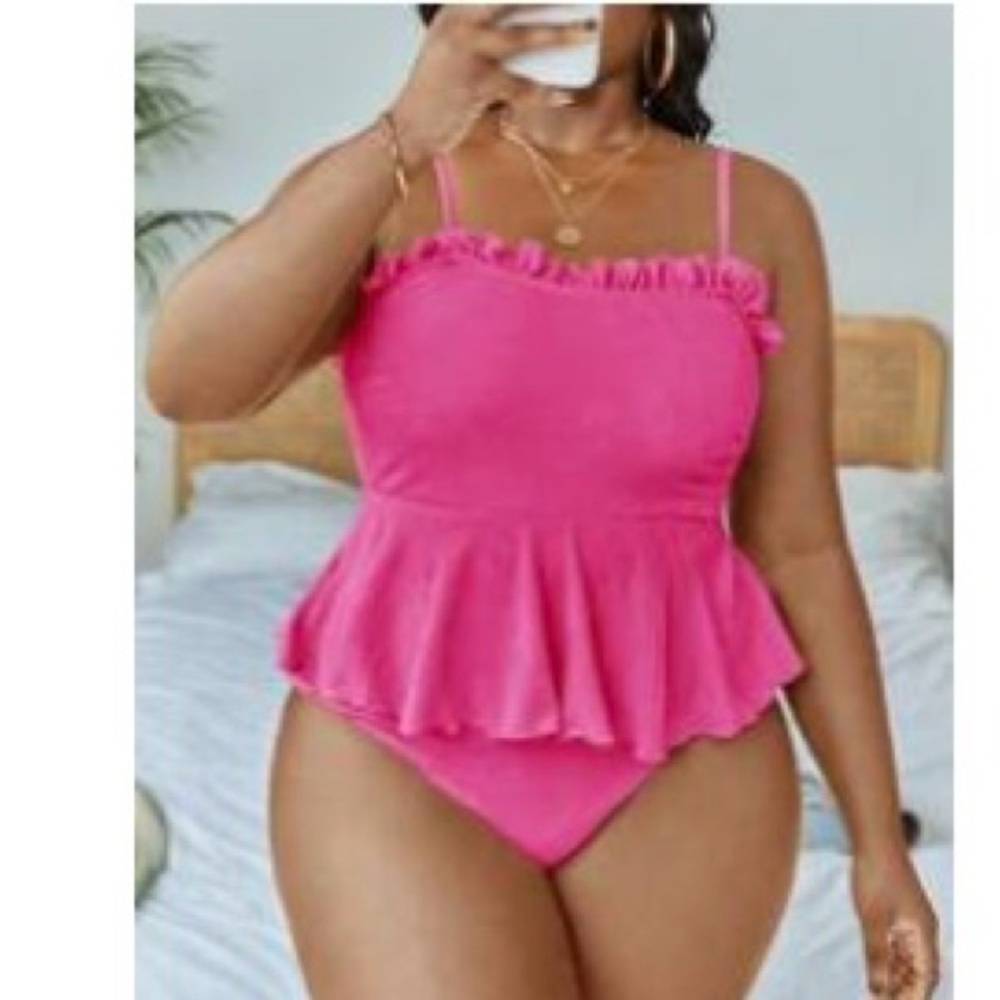 Hot Pink Peplum Tankini